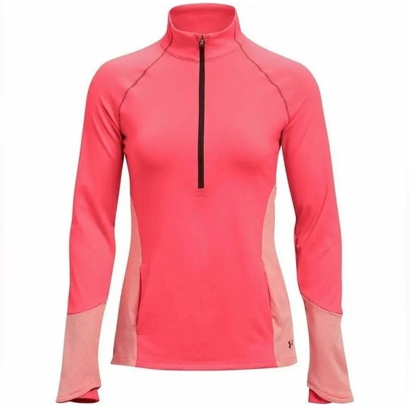 NWT Under Armour Women’s ColdGear 1/2 Zip Training Top Pink Size SMALL Thumbhole - Picture 12 of 13